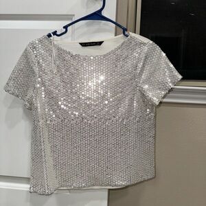 Zara white shiny party top